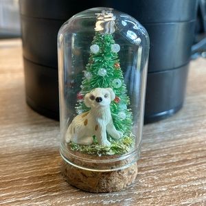Miniature Diorama Puppy Dog & Christmas Tree Glass Cloche Dome